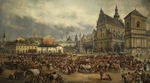 Fair before Easter at the Bernardine square in Lviv in 1895 by Tadeusz Rybkowski Oil Painting