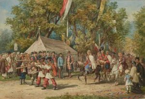 Hutsul Wedding Procession in Front of the Emperor in Kolomyia by Tadeusz Rybkowski Oil Painting