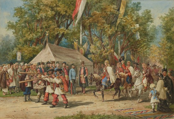 Hutsul Wedding Procession in Front of the Emperor in Kolomyia  by Tadeusz Rybkowski - Hand-Painted Oil Painting Reproduction