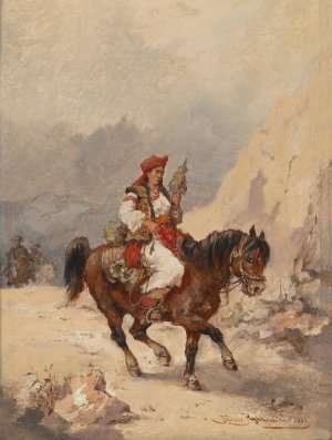 Montenegrische Reiterin by Tadeusz Rybkowski Oil Painting