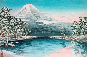 Mt. Fuji from Tagonoura, Snow Scene by Takahashi Hiroaki Oil Painting