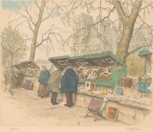 Boekenkramen op de Quai de Montebello, de Notre-Dame in de achtergrond by Tavik Frantisek Simon Oil Painting
