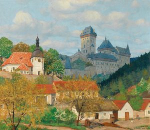 View of KarlStejn Castle near Prague by Tavik Frantisek Simon Oil Painting