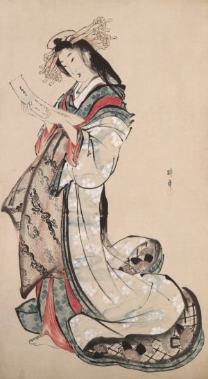 Courtesan Reading a Letter by Teisai Hokuba Oil Painting