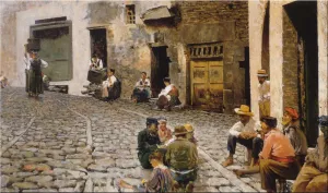 Chiacchiere a Riomaggiore by Telemaco Signorini Oil Painting
