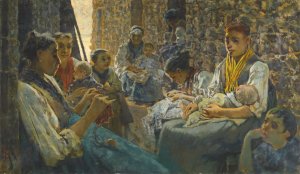 Idle Hours At Riomaggiore by Telemaco Signorini Oil Painting
