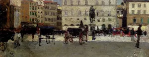 Una Piazza by Telemaco Signorini - Oil Painting Reproduction