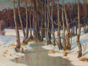 Forest stream in winter by Teodor Ziomek Oil Painting