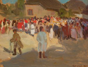 In the village on Sunday by Teodor Ziomek Oil Painting