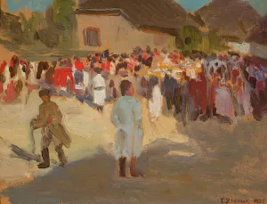 In the village on Sunday by Teodor Ziomek Oil Painting