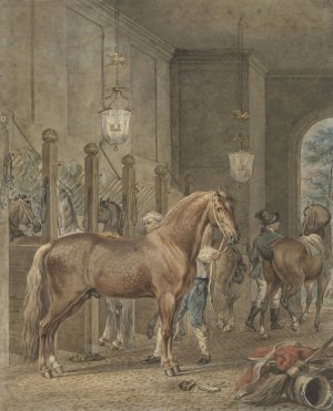 Stable Interior by Tethart Philip Christian Haag Oil Painting