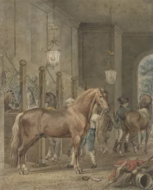 Stable Interior by Tethart Philip Christian Haag Oil Painting