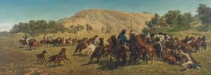 Csikos Working Wild Hungarian Horses by Teutwart Schmitson Oil Painting