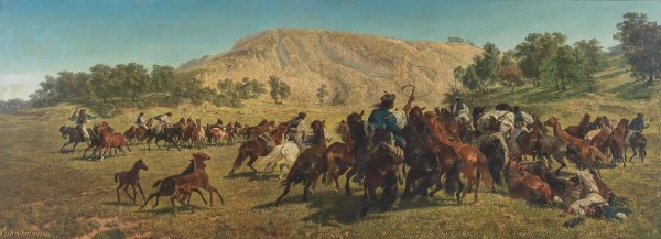 Csikos Working Wild Hungarian Horses  by Teutwart Schmitson - Hand-Painted Oil Painting Reproduction