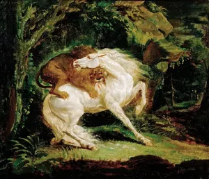 Horse Attacked by Lion by Theodore Gericault Oil Painting