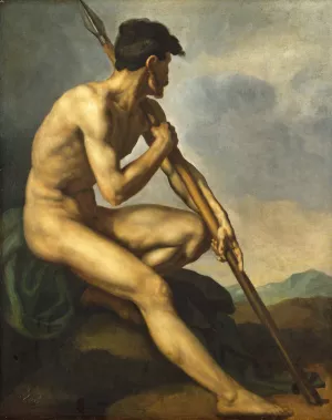 Nude Warrior with a Spear by Theodore Gericault - Oil Painting Reproduction