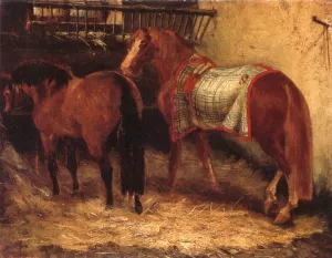 Two Horses in a Stable by Theodore Gericault Oil Painting