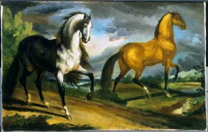 Two Horses by Theodore Gericault - Oil Painting Reproduction
