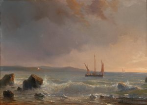 Abendstimmung uber einer Meereslandschaft mit Segelbooten by Theodore Gudin Oil Painting