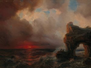 Stormweer bij ondergaande zon by Theodore Gudin Oil Painting
