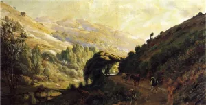 Landscape with Cows by Thaddeus Welch - Oil Painting Reproduction