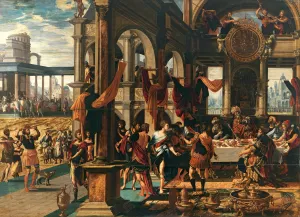 The Feast of Ahasuerus by The Master Of Paul And Barnabas Oil Painting