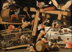 Animals and stylised figures by The Master Of The Fertility Of The Egg Oil Painting