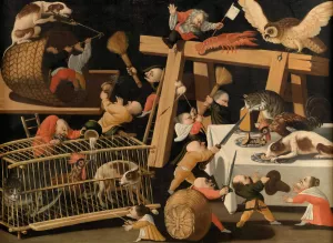 Animals and stylised figures by The Master Of The Fertility Of The Egg Oil Painting