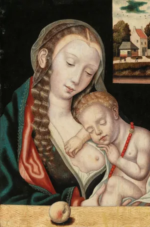 The Virgin and Child seated before a ledge by The Master Of The Parrot Oil Painting