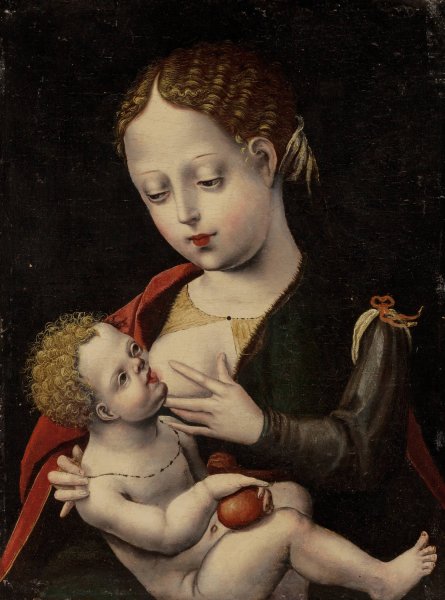 The Virgin Nursing the Christ Child by The Master Of The Parrot - Hand-Painted Oil Painting Reproduction