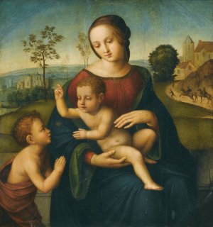 The Madonna And Child With The Infant Saint John The Baptist by The Master Of The Scandicci Lamentation Oil Painting