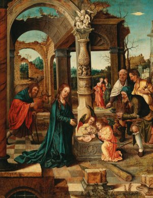 The Adoration of the Shepherds by The Master Of The Von Groote Adoration Oil Painting