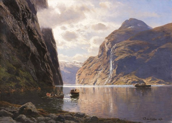 Die sieben Schwestern am Geirangerfjord  by Themistokles Von Eckenbrecher - Hand-Painted Oil Painting Reproduction
