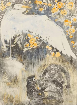 Heron With Three Monkeys Oil painting by Theo Van Hoytema