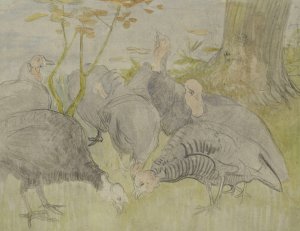 Kalkoenen in een tuin by Theo Van Hoytema Oil Painting
