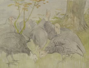 Kalkoenen in een tuin by Theo Van Hoytema Oil Painting