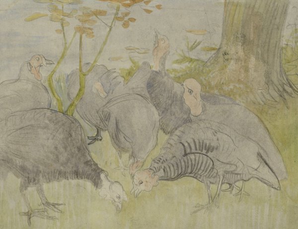 Main Product Photo of Kalkoenen in een tuin  Painting by Theo Van Hoytema