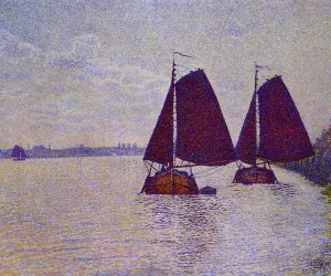 Barges on the River Scheldt by Theo Van Rysselberghe - Oil Painting Reproduction