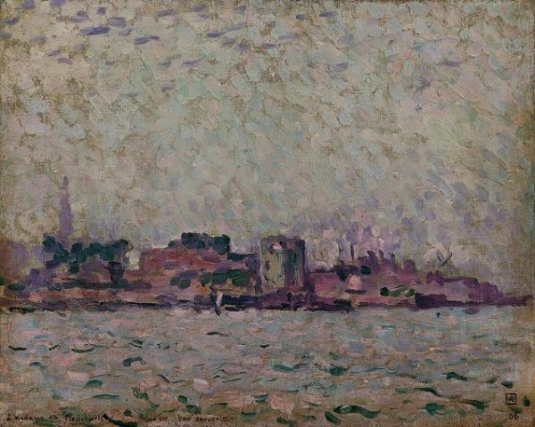 Main Product Photo of Brume Matinal sur le Port de Veere Painting by Theo Van Rysselberghe