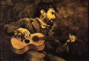 Dario de Regoyos Playing the Guitar painting by Theo Van Rysselberghe