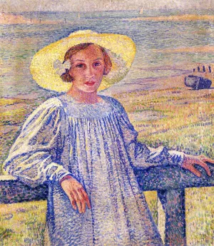 Elisaeth van Rysselberghe in a Straw Hat by Theo Van Rysselberghe Oil Painting