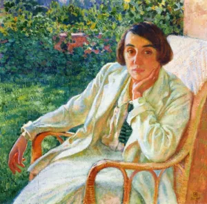Elizabeth van Rysselberghe in a Cane Chair by Theo Van Rysselberghe - Oil Painting Reproduction