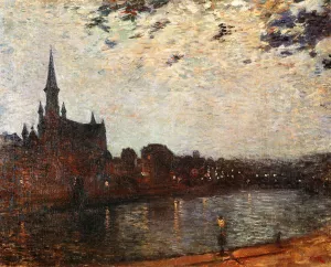 L'Eglise Sainte-Croix at Ixelles at Night Oil painting by Theo Van Rysselberghe