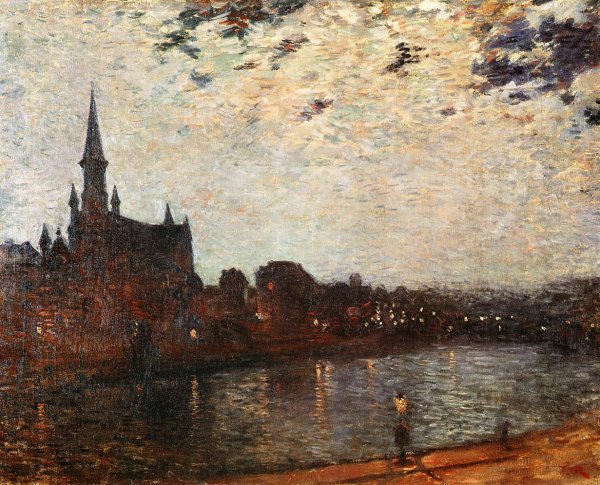 Main Product Photo of L'Eglise Sainte-Croix at Ixelles at Night Painting by Theo Van Rysselberghe