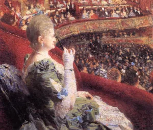 Madame Edmond Picard in Her Box at Theatre de la Monnaie Oil painting by Theo Van Rysselberghe