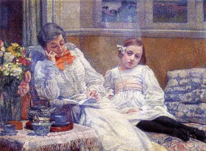 Madame Theo van Rysselberghe and Her Daughter by Theo Van Rysselberghe Oil Painting