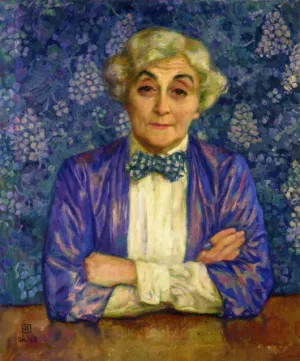 Madame van Rysselberghe in a Chedkered Bow Tie by Theo Van Rysselberghe Oil Painting