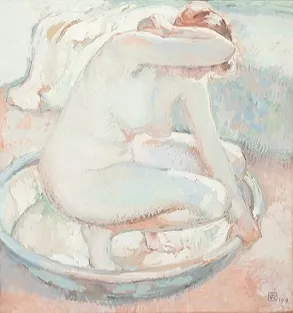 Nu Accroupi au Tub by Theo Van Rysselberghe Oil Painting