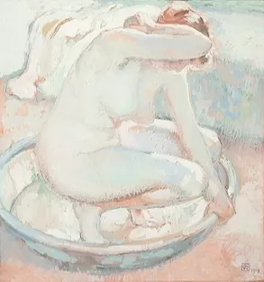 Nu Accroupi au Tub Oil painting by Theo Van Rysselberghe
