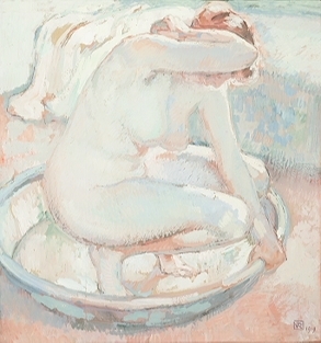 Nu Accroupi au Tub by Theo Van Rysselberghe - Hand-Painted Oil Painting Reproduction